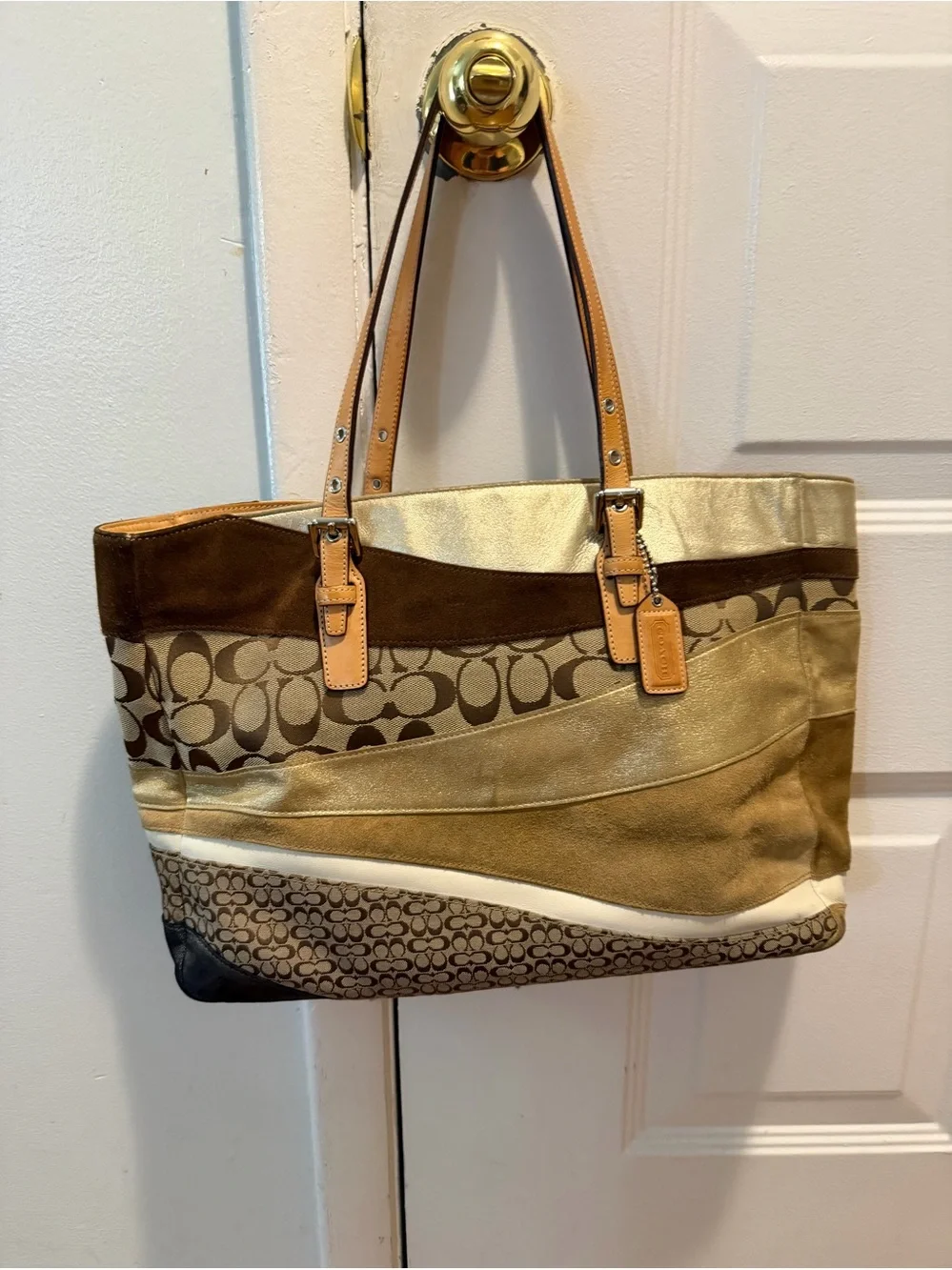 Vintage Coach Signature Wave Patchwork Gallery Tote.